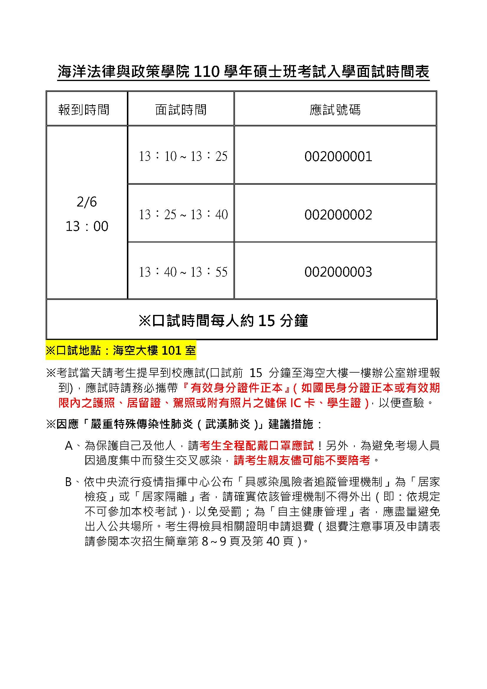 110碩考面試時間表